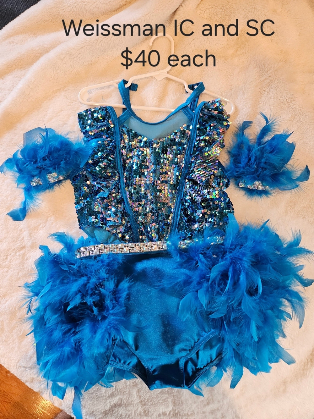 Weissman Turquoise Sequin Feather Dance Costume